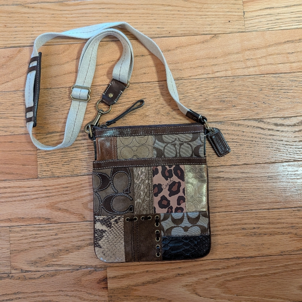 Vintage Y2K 2000s Coach Patchwork Animal Print Leather Suede Crossbody Bag Purse